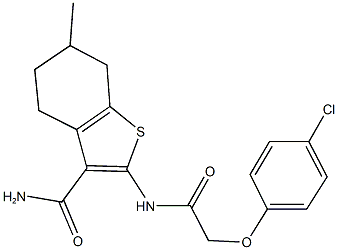 2-{[(4-chlorophenoxy)acetyl]amino}-6-methyl-4,5,6,7-tetrahydro-1-benzothiophene-3-carboxamide Struktur