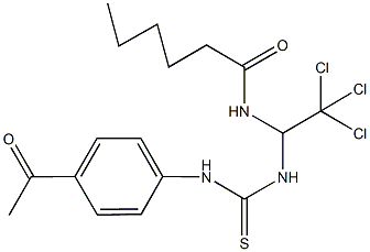 N-(1-{[(4-acetylanilino)carbothioyl]amino}-2,2,2-trichloroethyl)hexanamide Structure