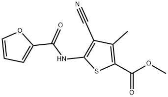 methyl 4-cyano-5-(2-furoylamino)-3-methyl-2-thiophenecarboxylate Struktur