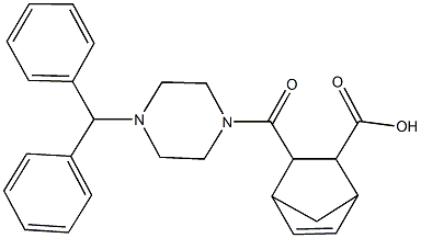 3-[(4-benzhydryl-1-piperazinyl)carbonyl]bicyclo[2.2.1]hept-5-ene-2-carboxylic acid Struktur
