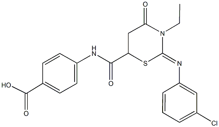 4-[({2-[(3-chlorophenyl)imino]-3-ethyl-4-oxo-1,3-thiazinan-6-yl}carbonyl)amino]benzoic acid Struktur