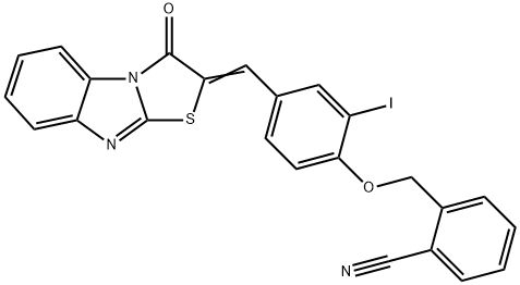 2-({2-iodo-4-[(3-oxo[1,3]thiazolo[3,2-a]benzimidazol-2(3H)-ylidene)methyl]phenoxy}methyl)benzonitrile 结构式