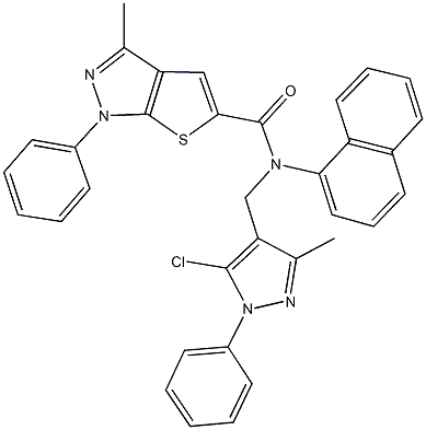 N-[(5-chloro-3-methyl-1-phenyl-1H-pyrazol-4-yl)methyl]-3-methyl-N-(1-naphthyl)-1-phenyl-1H-thieno[2,3-c]pyrazole-5-carboxamide Structure