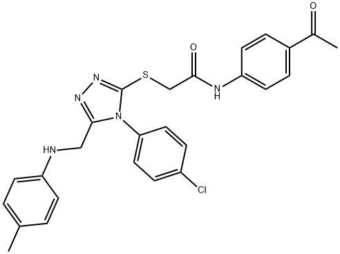 N-(4-乙酰基苯基)-2-((4-(4-氯苯基)-5-((对甲苯基氨基)甲基)-4H-1,2,4-三唑-3-基)硫代)乙酰胺, 482638-19-7, 结构式