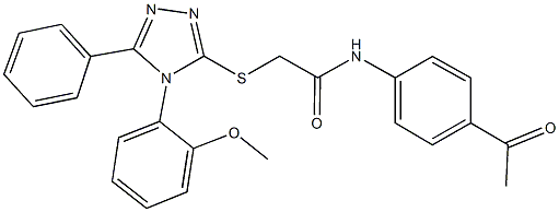 N-(4-acetylphenyl)-2-{[4-(2-methoxyphenyl)-5-phenyl-4H-1,2,4-triazol-3-yl]sulfanyl}acetamide 结构式