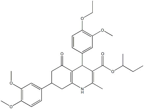sec-butyl 7-(3,4-dimethoxyphenyl)-4-(4-ethoxy-3-methoxyphenyl)-2-methyl-5-oxo-1,4,5,6,7,8-hexahydro-3-quinolinecarboxylate Struktur
