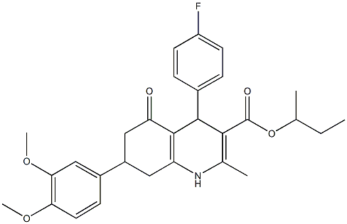 sec-butyl 7-(3,4-dimethoxyphenyl)-4-(4-fluorophenyl)-2-methyl-5-oxo-1,4,5,6,7,8-hexahydro-3-quinolinecarboxylate Structure