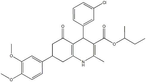 sec-butyl 4-(3-chlorophenyl)-7-(3,4-dimethoxyphenyl)-2-methyl-5-oxo-1,4,5,6,7,8-hexahydro-3-quinolinecarboxylate Structure