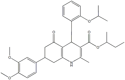 sec-butyl 7-(3,4-dimethoxyphenyl)-4-(2-isopropoxyphenyl)-2-methyl-5-oxo-1,4,5,6,7,8-hexahydro-3-quinolinecarboxylate Struktur