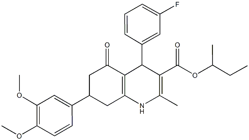 sec-butyl 7-(3,4-dimethoxyphenyl)-4-(3-fluorophenyl)-2-methyl-5-oxo-1,4,5,6,7,8-hexahydro-3-quinolinecarboxylate Struktur