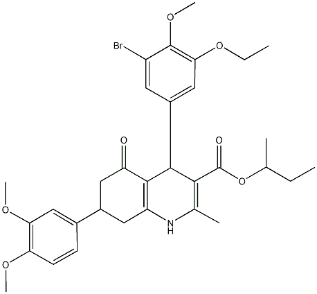 sec-butyl 4-(3-bromo-5-ethoxy-4-methoxyphenyl)-7-(3,4-dimethoxyphenyl)-2-methyl-5-oxo-1,4,5,6,7,8-hexahydro-3-quinolinecarboxylate Structure