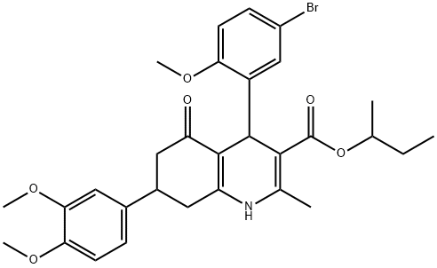 sec-butyl 4-(5-bromo-2-methoxyphenyl)-7-(3,4-dimethoxyphenyl)-2-methyl-5-oxo-1,4,5,6,7,8-hexahydro-3-quinolinecarboxylate Structure