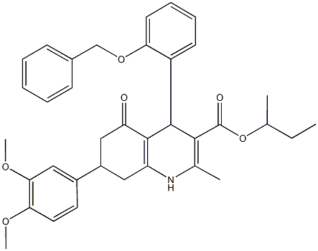 sec-butyl 4-[2-(benzyloxy)phenyl]-7-(3,4-dimethoxyphenyl)-2-methyl-5-oxo-1,4,5,6,7,8-hexahydro-3-quinolinecarboxylate Struktur