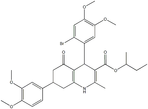 sec-butyl 4-(2-bromo-4,5-dimethoxyphenyl)-7-(3,4-dimethoxyphenyl)-2-methyl-5-oxo-1,4,5,6,7,8-hexahydro-3-quinolinecarboxylate Struktur