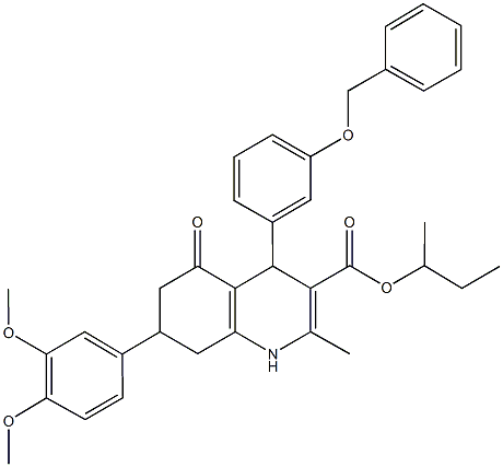 sec-butyl 4-[3-(benzyloxy)phenyl]-7-(3,4-dimethoxyphenyl)-2-methyl-5-oxo-1,4,5,6,7,8-hexahydro-3-quinolinecarboxylate Struktur