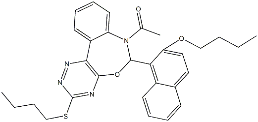 1-[7-acetyl-3-(butylsulfanyl)-6,7-dihydro[1,2,4]triazino[5,6-d][3,1]benzoxazepin-6-yl]-2-naphthyl butyl ether Structure