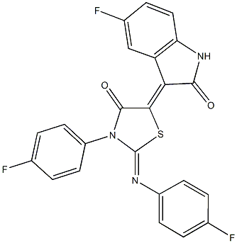 5-fluoro-3-{3-(4-fluorophenyl)-2-[(4-fluorophenyl)imino]-4-oxo-1,3-thiazolidin-5-ylidene}-1,3-dihydro-2H-indol-2-one Struktur