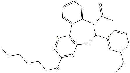 3-[7-acetyl-3-(hexylsulfanyl)-6,7-dihydro[1,2,4]triazino[5,6-d][3,1]benzoxazepin-6-yl]phenyl methyl ether Structure
