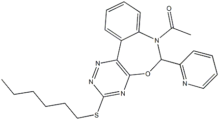 7-acetyl-3-(hexylsulfanyl)-6-(2-pyridinyl)-6,7-dihydro[1,2,4]triazino[5,6-d][3,1]benzoxazepine|