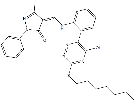 486992-62-5 4-({2-[3-(heptylsulfanyl)-5-hydroxy-1,2,4-triazin-6-yl]anilino}methylene)-5-methyl-2-phenyl-2,4-dihydro-3H-pyrazol-3-one
