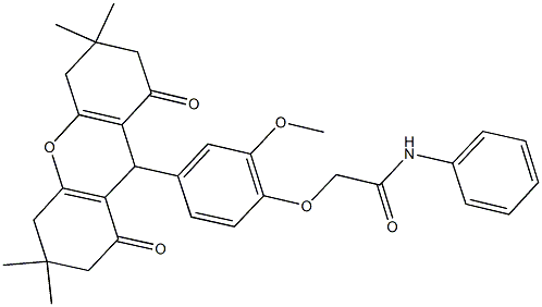2-[2-methoxy-4-(3,3,6,6-tetramethyl-1,8-dioxo-2,3,4,5,6,7,8,9-octahydro-1H-xanthen-9-yl)phenoxy]-N-phenylacetamide Struktur