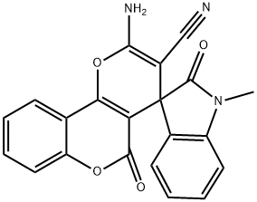 2'-amino-1-methyl-1,3-dihydro-2,5'-dioxospiro(2H-indole-3,4'-4'H,5'H-pyrano[3,2-c]chromene)-3'-carbonitrile,487020-85-9,结构式