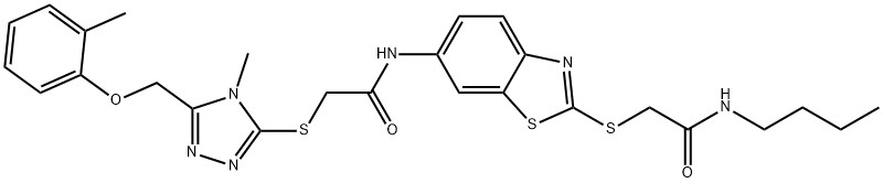 N-(2-{[2-(butylamino)-2-oxoethyl]sulfanyl}-1,3-benzothiazol-6-yl)-2-({4-methyl-5-[(2-methylphenoxy)methyl]-4H-1,2,4-triazol-3-yl}sulfanyl)acetamide Structure