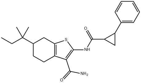 6-tert-pentyl-2-{[(2-phenylcyclopropyl)carbonyl]amino}-4,5,6,7-tetrahydro-1-benzothiophene-3-carboxamide Structure