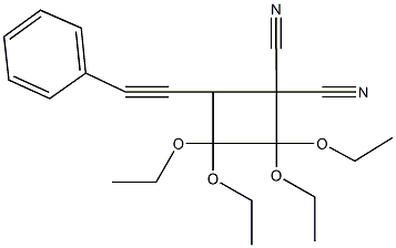 2,2,3,3-tetraethoxy-4-(phenylethynyl)-1,1-cyclobutanedicarbonitrile Struktur