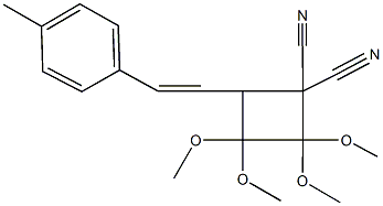 2,2,3,3-tetramethoxy-4-[2-(4-methylphenyl)vinyl]-1,1-cyclobutanedicarbonitrile Struktur