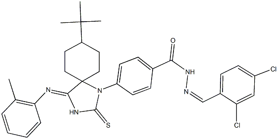 4-{8-tert-butyl-4-[(2-methylphenyl)imino]-2-thioxo-1,3-diazaspiro[4.5]dec-1-yl}-N'-(2,4-dichlorobenzylidene)benzohydrazide Struktur