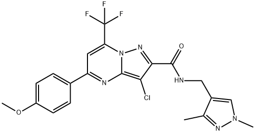 3-chloro-N-[(1,3-dimethyl-1H-pyrazol-4-yl)methyl]-5-(4-methoxyphenyl)-7-(trifluoromethyl)pyrazolo[1,5-a]pyrimidine-2-carboxamide,489449-18-5,结构式