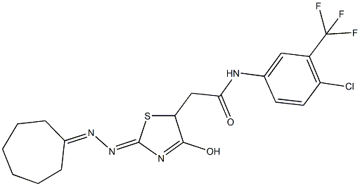 N-[4-chloro-3-(trifluoromethyl)phenyl]-2-[2-(cycloheptylidenehydrazono)-4-hydroxy-2,5-dihydro-1,3-thiazol-5-yl]acetamide Structure