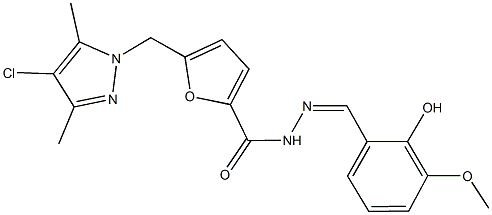 5-[(4-chloro-3,5-dimethyl-1H-pyrazol-1-yl)methyl]-N'-(2-hydroxy-3-methoxybenzylidene)-2-furohydrazide Struktur