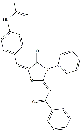 N-{5-[4-(acetylamino)benzylidene]-4-oxo-3-phenyl-1,3-thiazolidin-2-ylidene}benzamide Struktur