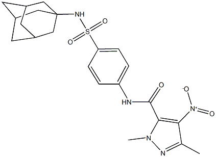 N-{4-[(1-adamantylamino)sulfonyl]phenyl}-4-nitro-1,3-dimethyl-1H-pyrazole-5-carboxamide 结构式