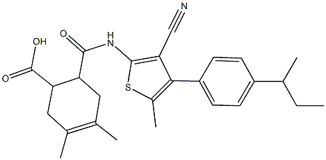 6-({[4-(4-sec-butylphenyl)-3-cyano-5-methyl-2-thienyl]amino}carbonyl)-3,4-dimethyl-3-cyclohexene-1-carboxylic acid 结构式