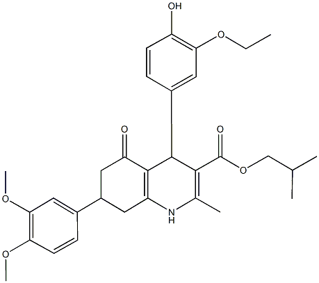 isobutyl 7-(3,4-dimethoxyphenyl)-4-(3-ethoxy-4-hydroxyphenyl)-2-methyl-5-oxo-1,4,5,6,7,8-hexahydro-3-quinolinecarboxylate Structure