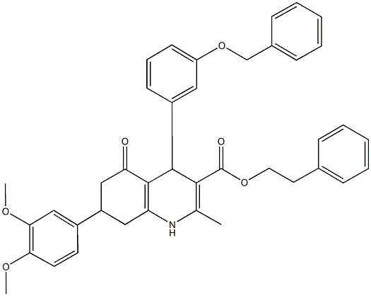 2-phenylethyl 4-[3-(benzyloxy)phenyl]-7-(3,4-dimethoxyphenyl)-2-methyl-5-oxo-1,4,5,6,7,8-hexahydro-3-quinolinecarboxylate Struktur