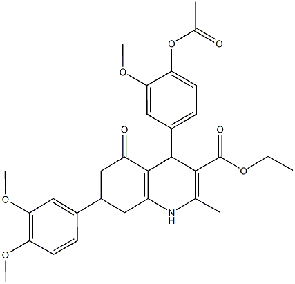 ethyl 4-[4-(acetyloxy)-3-methoxyphenyl]-7-(3,4-dimethoxyphenyl)-2-methyl-5-oxo-1,4,5,6,7,8-hexahydro-3-quinolinecarboxylate Struktur