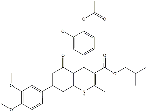 isobutyl 4-[4-(acetyloxy)-3-methoxyphenyl]-7-(3,4-dimethoxyphenyl)-2-methyl-5-oxo-1,4,5,6,7,8-hexahydro-3-quinolinecarboxylate Struktur