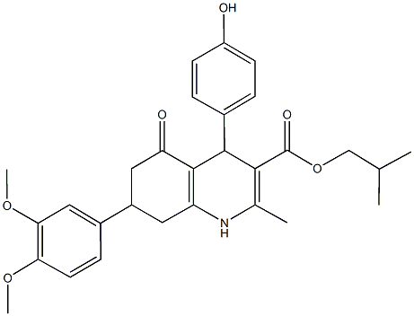 isobutyl 7-(3,4-dimethoxyphenyl)-4-(4-hydroxyphenyl)-2-methyl-5-oxo-1,4,5,6,7,8-hexahydro-3-quinolinecarboxylate Structure