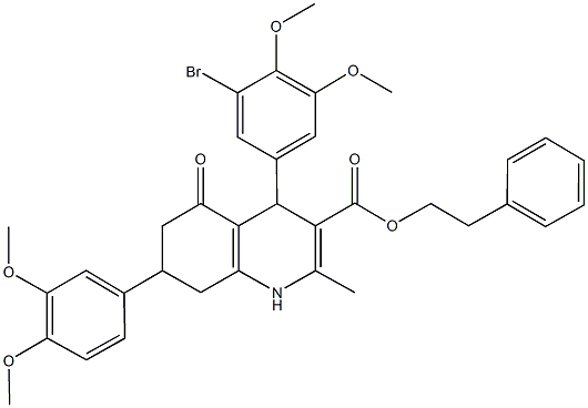 2-phenylethyl 4-(3-bromo-4,5-dimethoxyphenyl)-7-(3,4-dimethoxyphenyl)-2-methyl-5-oxo-1,4,5,6,7,8-hexahydro-3-quinolinecarboxylate Structure