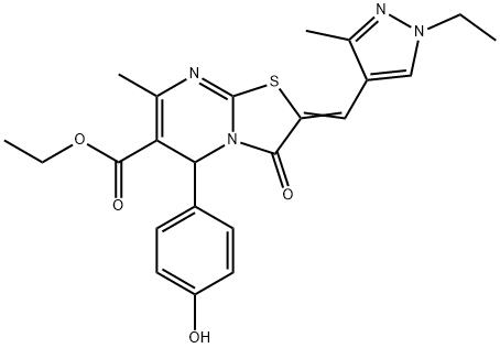 494219-85-1 ethyl 2-[(1-ethyl-3-methyl-1H-pyrazol-4-yl)methylene]-5-(4-hydroxyphenyl)-7-methyl-3-oxo-2,3-dihydro-5H-[1,3]thiazolo[3,2-a]pyrimidine-6-carboxylate