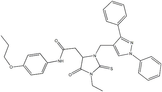494790-52-2 2-{3-[(1,3-diphenyl-1H-pyrazol-4-yl)methyl]-1-ethyl-5-oxo-2-thioxo-4-imidazolidinyl}-N-(4-propoxyphenyl)acetamide
