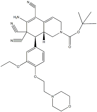 tert-butyl 6-amino-5,7,7-tricyano-8-{3-ethoxy-4-[2-(4-morpholinyl)ethoxy]phenyl}-3,7,8,8a-tetrahydro-2(1H)-isoquinolinecarboxylate Structure