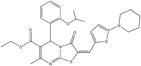 494832-29-0 ethyl 5-(2-isopropoxyphenyl)-7-methyl-3-oxo-2-{[5-(1-piperidinyl)-2-furyl]methylene}-2,3-dihydro-5H-[1,3]thiazolo[3,2-a]pyrimidine-6-carboxylate