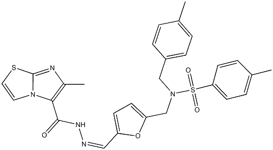 4-methyl-N-(4-methylbenzyl)-N-[(5-{2-[(6-methylimidazo[2,1-b][1,3]thiazol-5-yl)carbonyl]carbohydrazonoyl}-2-furyl)methyl]benzenesulfonamide Structure