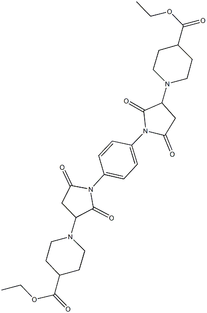 ethyl 1-[1-(4-{3-[4-(ethoxycarbonyl)-1-piperidinyl]-2,5-dioxo-1-pyrrolidinyl}phenyl)-2,5-dioxo-3-pyrrolidinyl]-4-piperidinecarboxylate 化学構造式