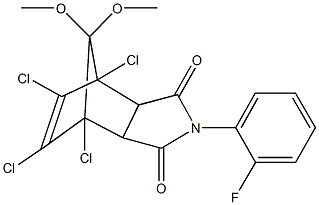 1,7,8,9-tetrachloro-4-(2-fluorophenyl)-10,10-dimethoxy-4-azatricyclo[5.2.1.0~2,6~]dec-8-ene-3,5-dione Struktur